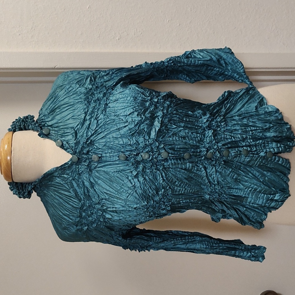 Teal Crinkle Poly Blouse Size S